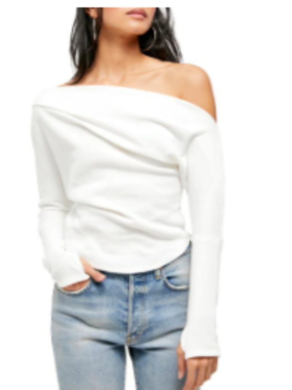 White Off-the-Shoulder Long Sleeve Top